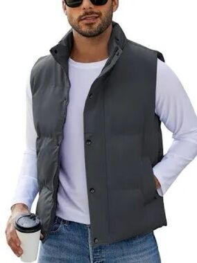 Men's Charcoal Gray Puffer Vest - Lightweight Layering